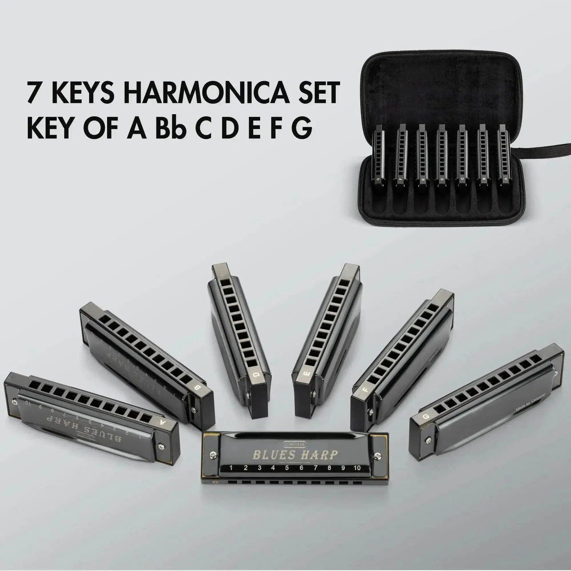  Conjurer 10 Hole Blues Harmonica Set of 7 Keys with Case -  ToylandEU™
