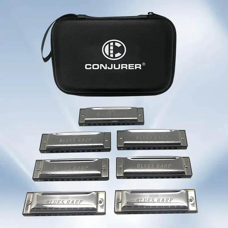  Conjurer 10 Hole Blues Harmonica Set of 7 Keys with Case -  ToylandEU™