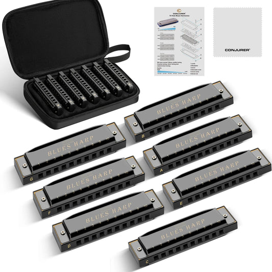 Conjurer 10 Hole Blues Harmonica Set of 7 Keys with Case - ToylandEU