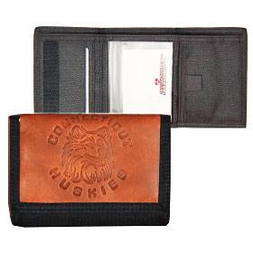 Connecticut Huskies Leather Nylon Embossed Tri Fold Wallet - ToylandEU