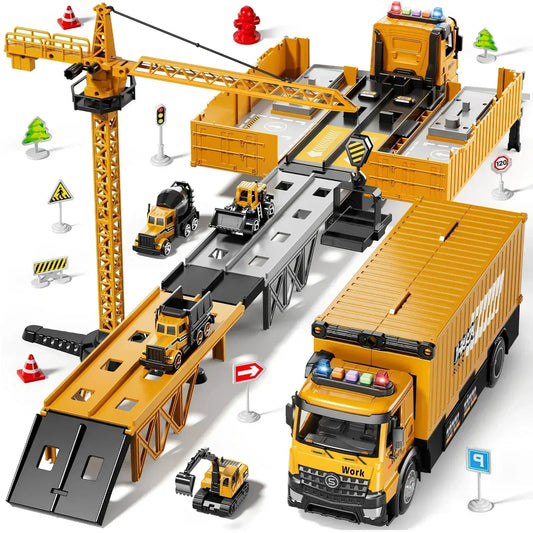 Construction Truck Race Track Set With Tower Crane - ToylandEU