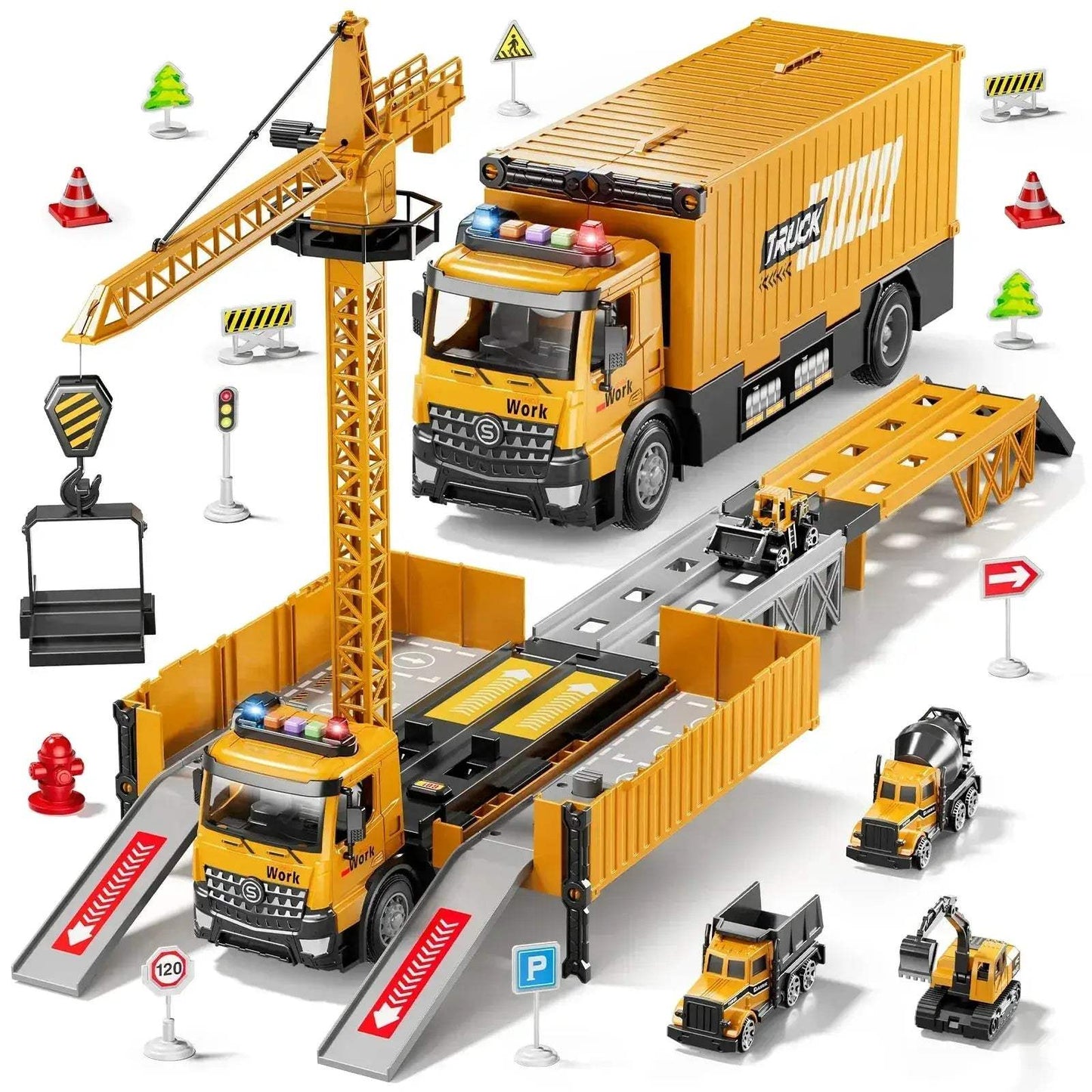 Construction Truck Race Track Set With Tower Crane - ToylandEU