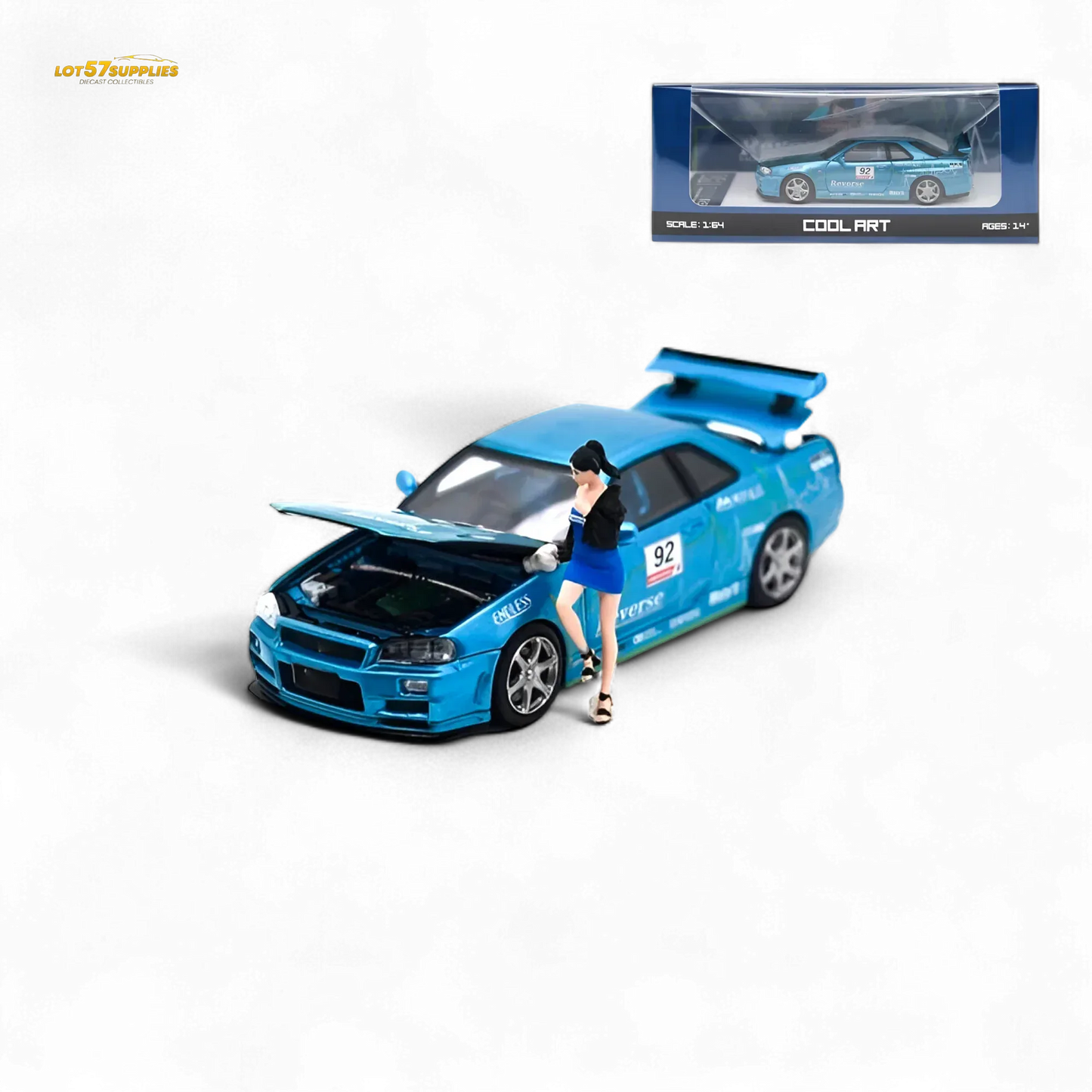 Cool Art Skyline R34 Blue #92 - With Figure 1:64 - ToylandEU