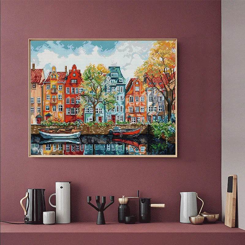 Copenhagen Landscape Cross Stitch Kit by Joy Sunday - DIY 11CT Embroidery Art for Home Decor - ToylandEU
