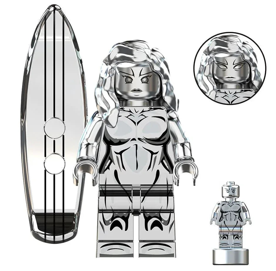 Cosmic Silver Heroine Custom Minifig – Female Space Surfer with Board (Fan-Made) - ToylandEU