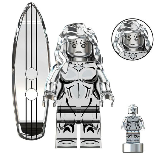 Cosmic Silver Heroine Custom Minifig – Female Space Surfer with Board (Fan-Made) - ToylandEU