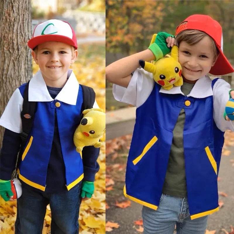 Cosplay Anime Ash Ketchum Clothes Men Blue Jacket Costume Boys Girls Cosplay for Party Trainer Pokemon Cap Gloves Set - ToylandEU