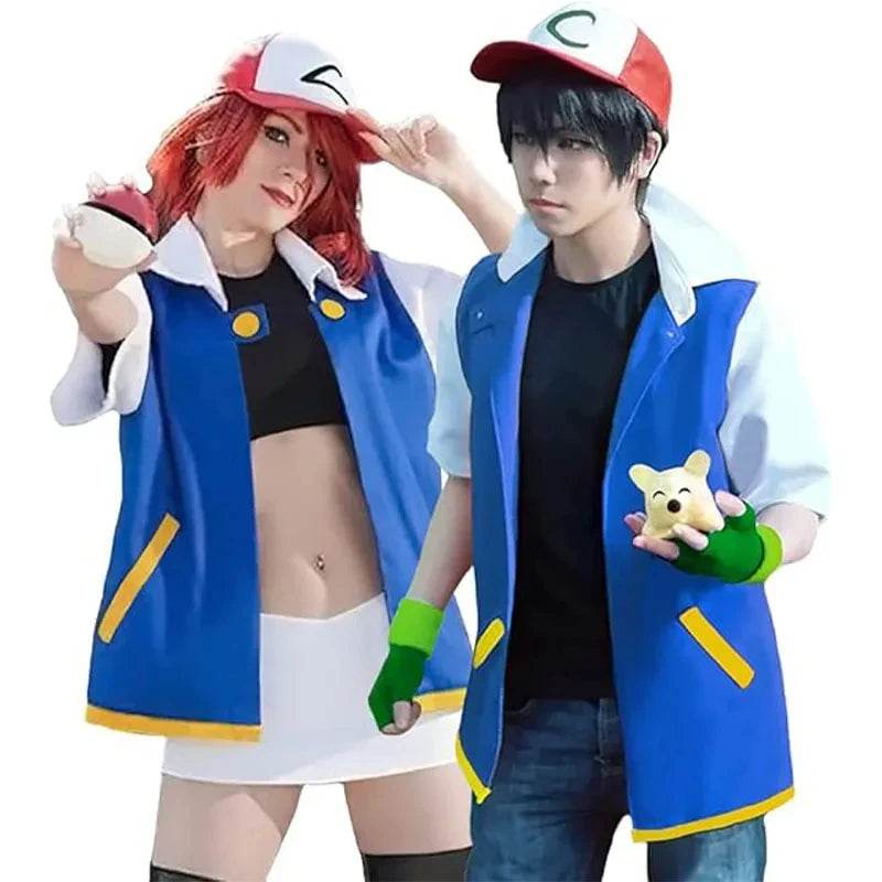 Cosplay Anime Ash Ketchum Clothes Men Blue Jacket Costume Boys Girls Cosplay for Party Trainer Pokemon Cap Gloves Set - ToylandEU