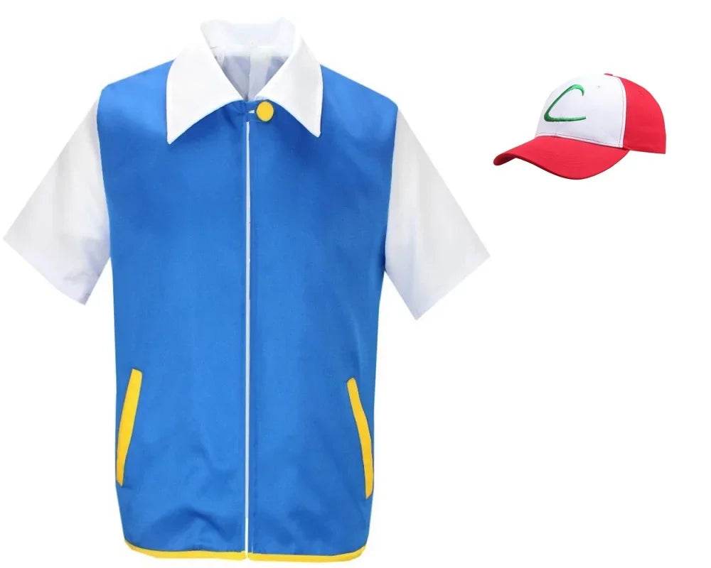 Cosplay Anime Ash Ketchum Clothes Men Blue Jacket Costume Boys Girls Cosplay for Party Trainer Pokemon Cap Gloves Set - ToylandEU