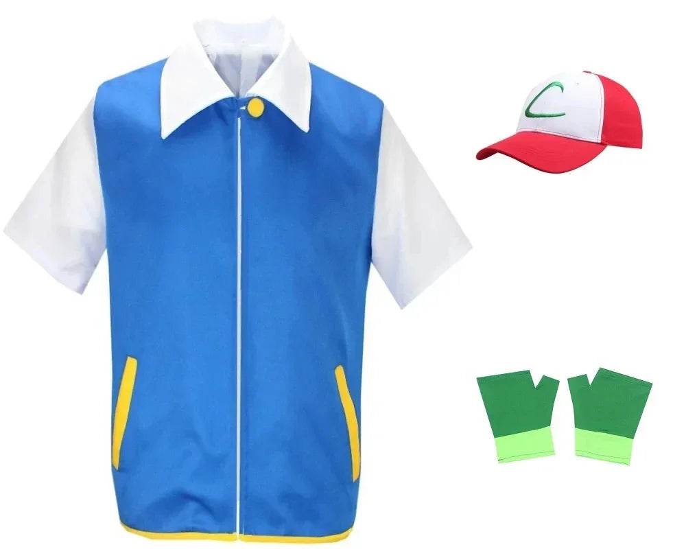 Cosplay Anime Ash Ketchum Clothes Men Blue Jacket Costume Boys Girls Cosplay for Party Trainer Pokemon Cap Gloves Set - ToylandEU