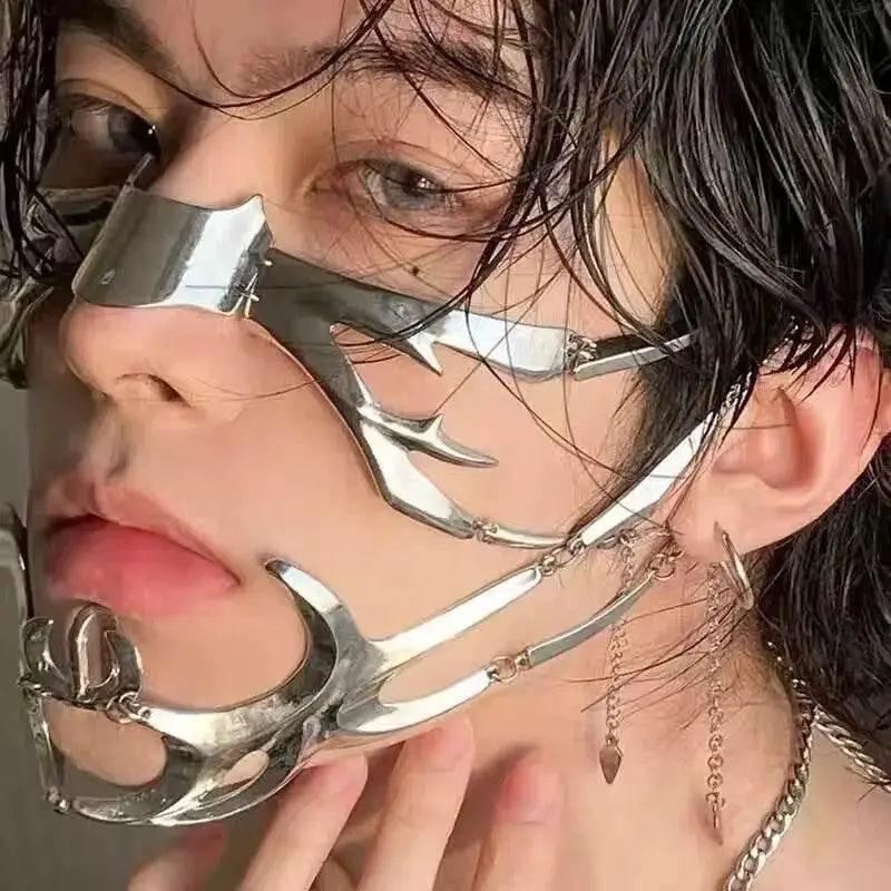  CyberPunk Gothic Hip Hop Mask Irregular Steel Cosplay Mechanical Face Wear Metal Alien Fluid Ornament Cool Street Jewelry Gift -  ToylandEU™
