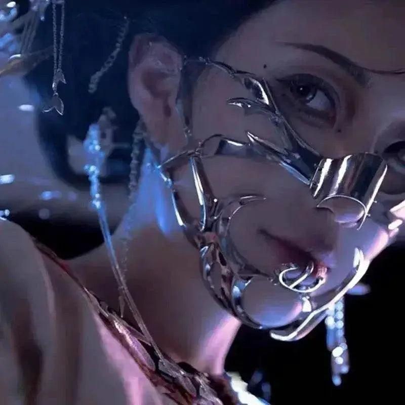  CyberPunk Gothic Hip Hop Mask Irregular Steel Cosplay Mechanical Face Wear Metal Alien Fluid Ornament Cool Street Jewelry Gift -  ToylandEU™