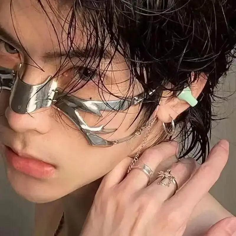  CyberPunk Gothic Hip Hop Mask Irregular Steel Cosplay Mechanical Face Wear Metal Alien Fluid Ornament Cool Street Jewelry Gift -  ToylandEU™