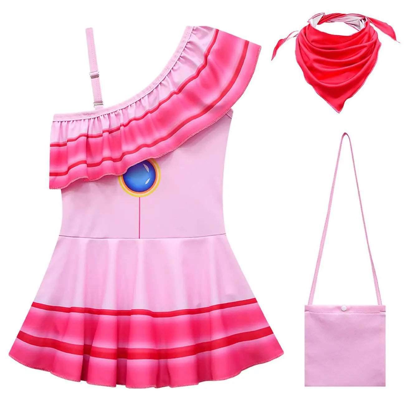 Cossky Girls' Princess Peach Cosplay Swim Dress - Perfect Swimwear for Halloween & Carnivals - ToylandEU