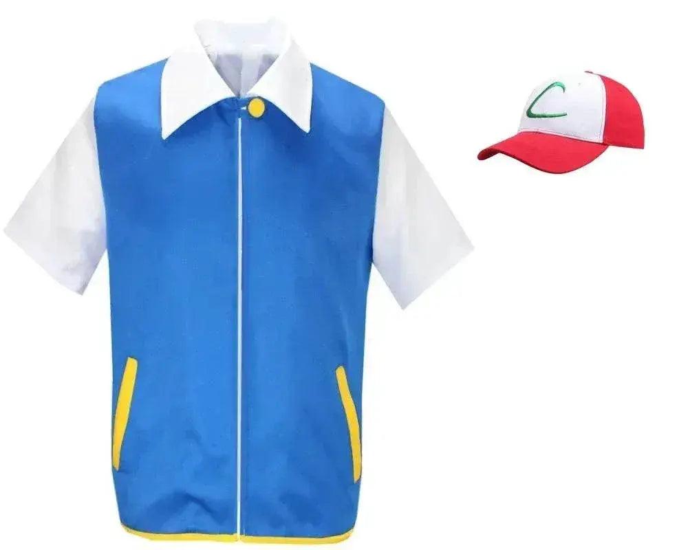  Cosplay Anime Ash Ketchum Clothes Men Blue Jacket Costume Boys Girls Cosplay for Party Trainer Pokemon Cap Gloves Set -  ToylandEU™