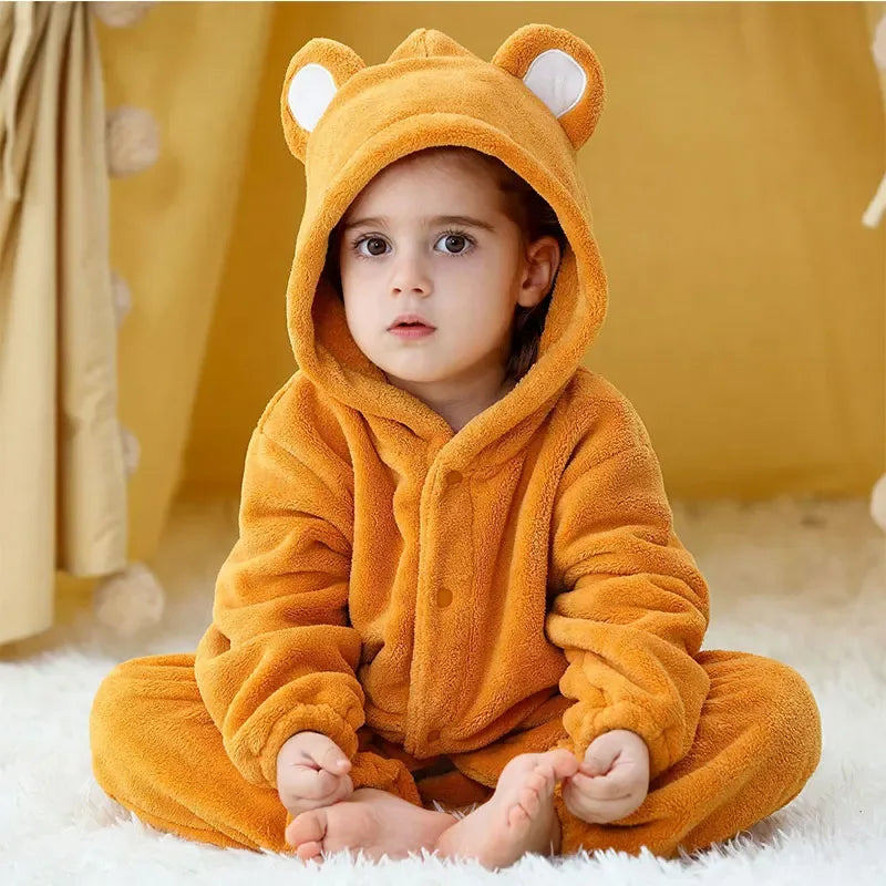 Cotton Hooded Baby Romper Jumpsuit For Newborns Warm Sleepwear - ToylandEU