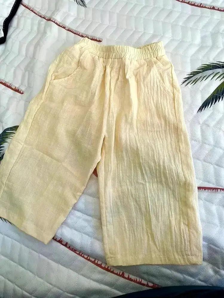  Cotton Linen Cropped Baby Pants Unisex Elastic Waist Comfort -  ToylandEU™