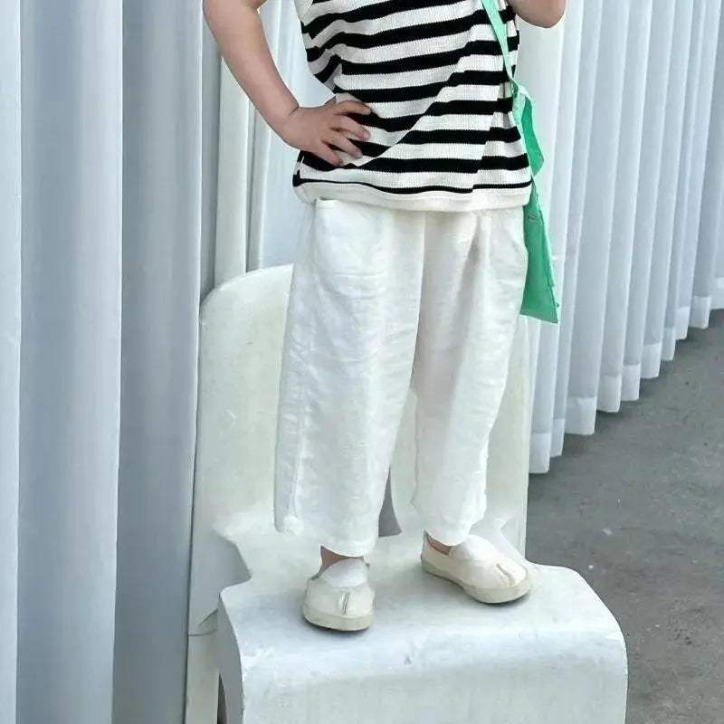  Cotton Linen Cropped Baby Pants Unisex Elastic Waist Comfort -  ToylandEU™