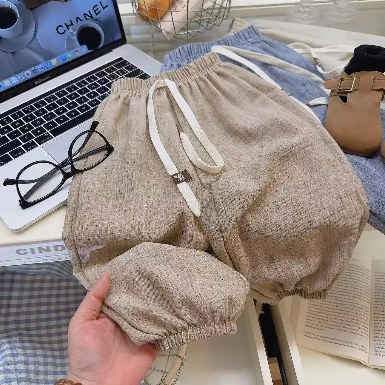  Cotton Linen Kids Pants Anti Mosquito Elastic Waist -  ToylandEU™
