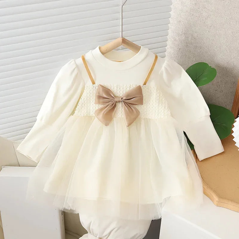 Cotton Toddler Girl Dress With Lace Bow For Spring - ToylandEU