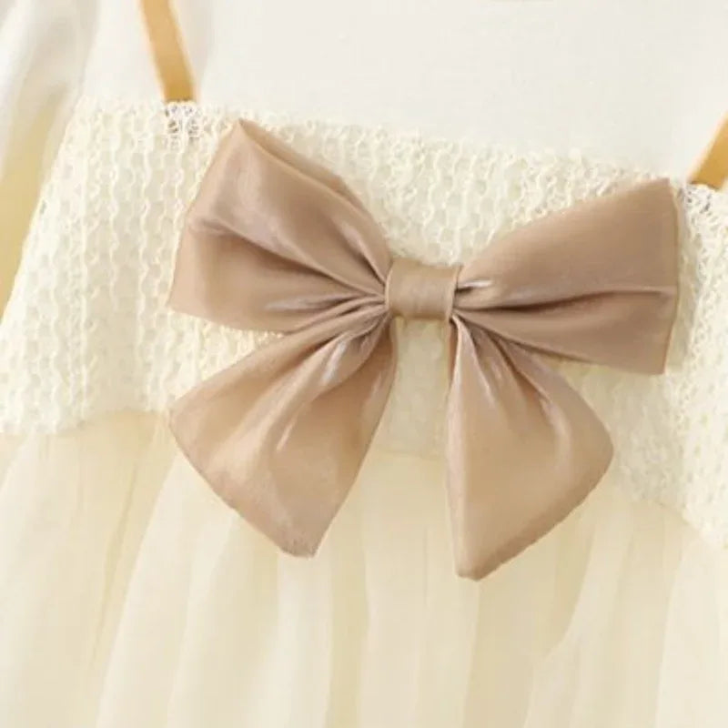 Cotton Toddler Girl Dress With Lace Bow For Spring - ToylandEU