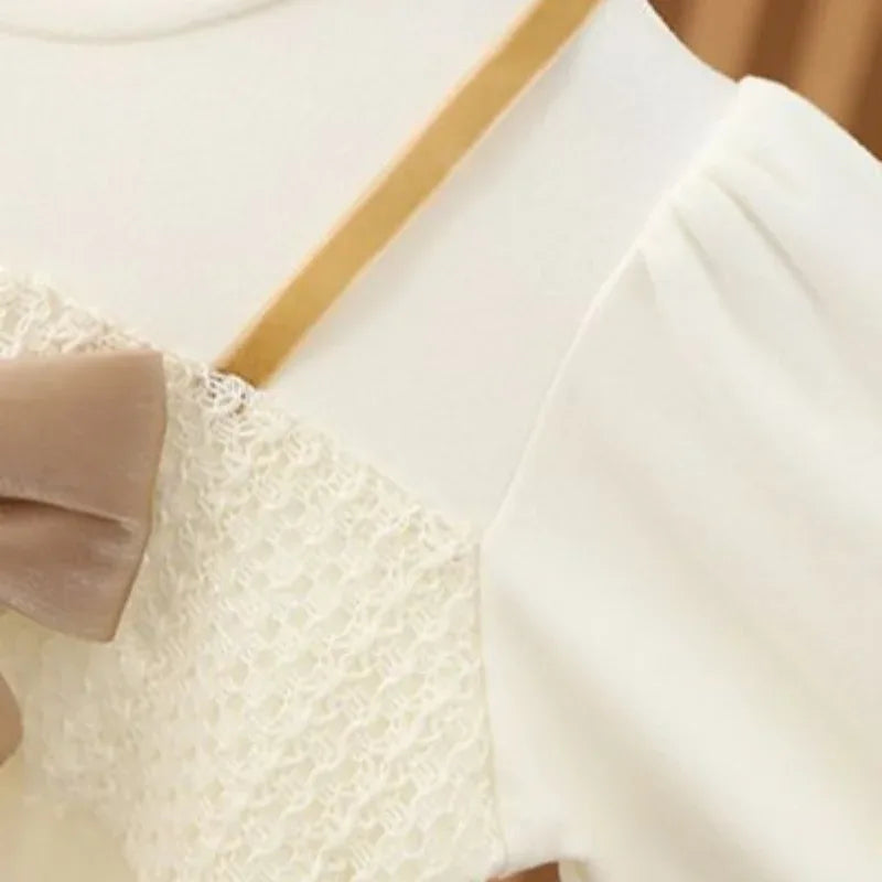 Cotton Toddler Girl Dress With Lace Bow For Spring - ToylandEU