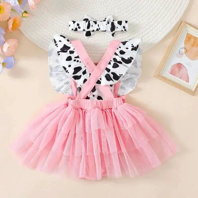  Cow Print Baby Girls Romper With Patchwork Headband -  ToylandEU™