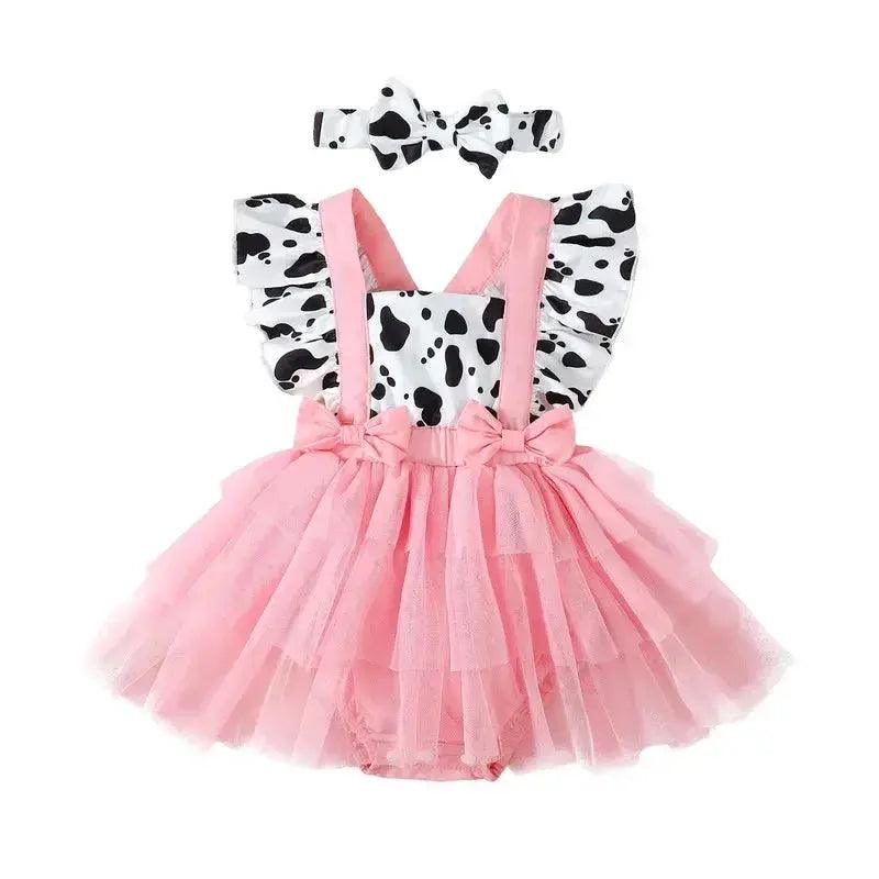  Cow Print Baby Girls Romper With Patchwork Headband -  ToylandEU™
