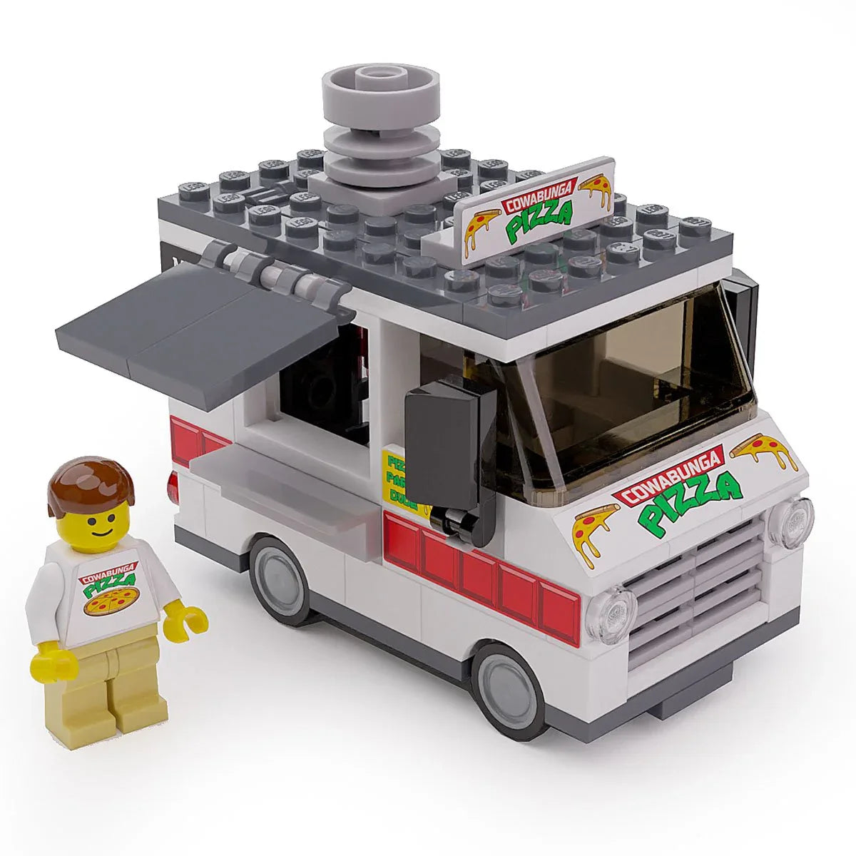 Cowabunga Pizza Food Truck For LEGO Minifigs Includes Figure Figure Scale Vehicle With Compact Kitchen - ToylandEU
