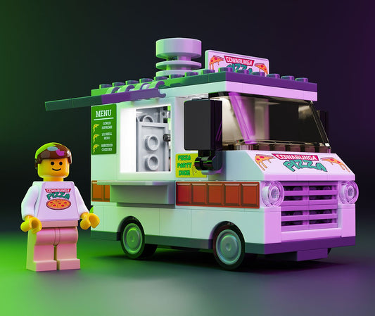 Cowabunga Pizza Food Truck For LEGO Minifigs Includes Figure Figure Scale Vehicle With Compact Kitchen - ToylandEU