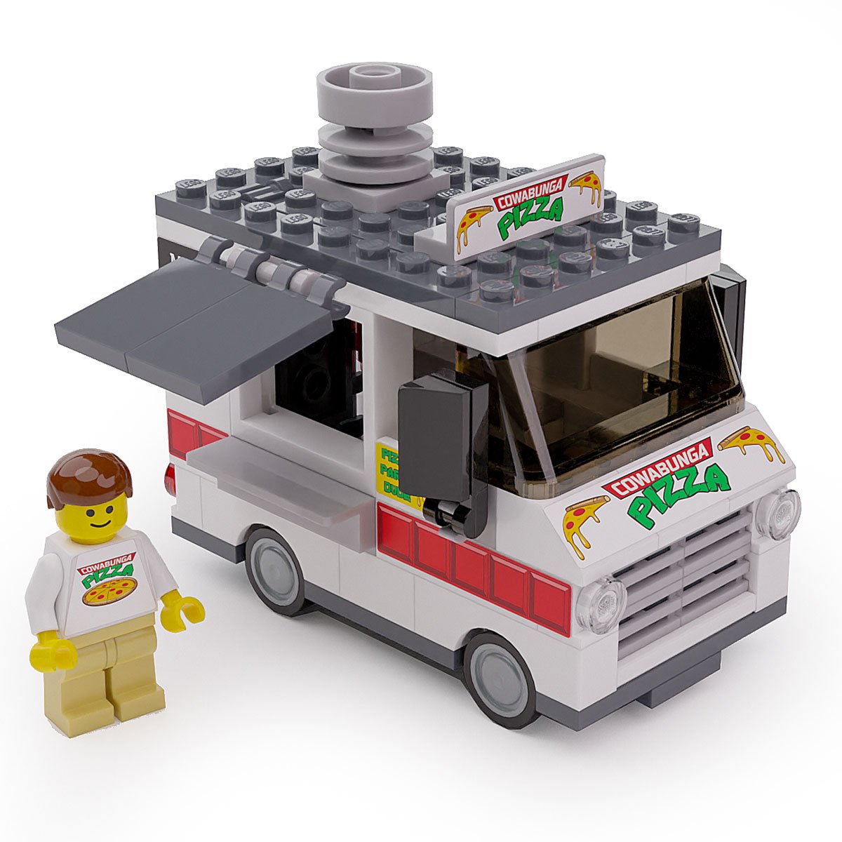 Cowabunga Pizza Food Truck For LEGO Minifigs Includes Figure Figure Scale Vehicle With Compact Kitchen - ToylandEU