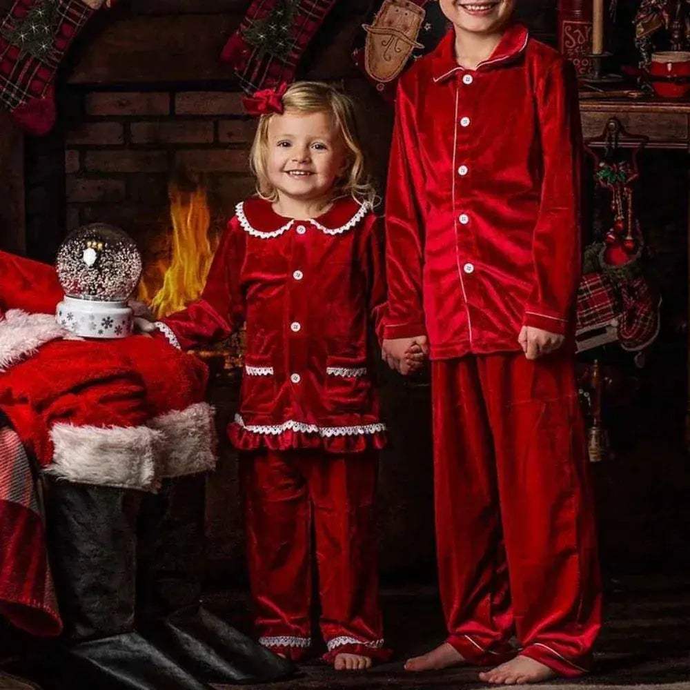  Cozy 7-13 Kids Pajama Set Velvet Xmas Print Toyland EU -  ToylandEU™