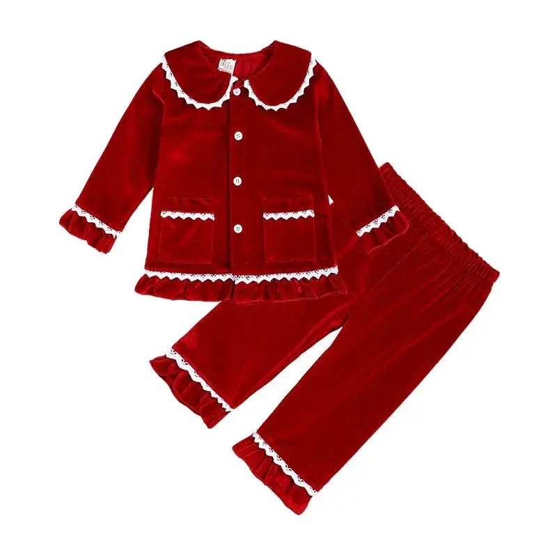  Cozy 7-13 Kids Pajama Set Velvet Xmas Print Toyland EU -  ToylandEU™