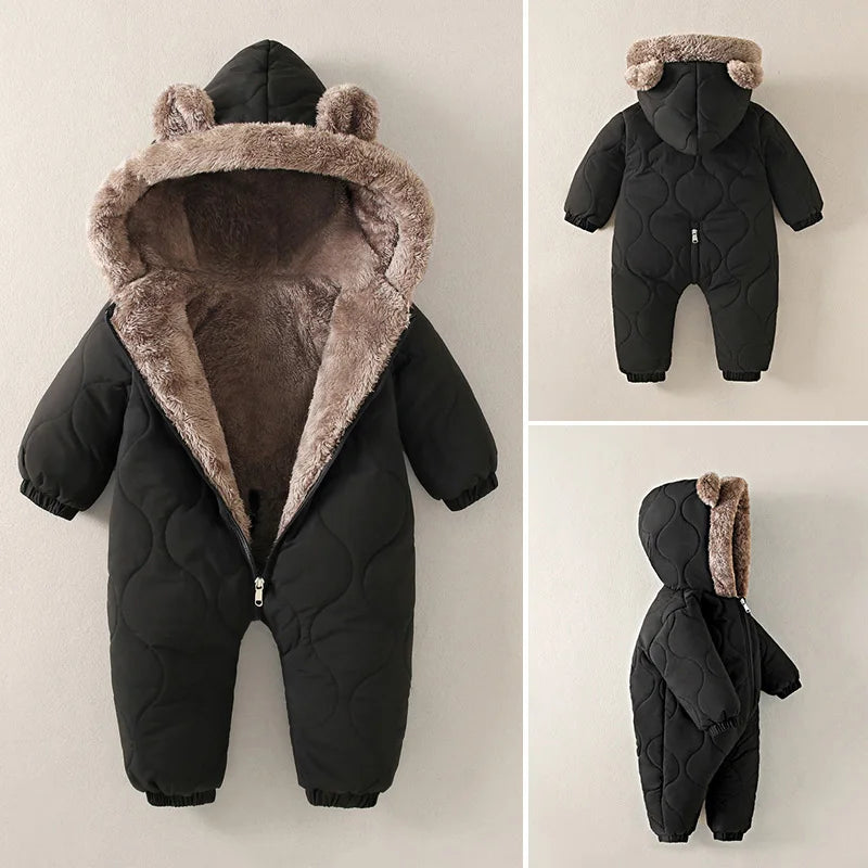 Cozy Baby Boy Jumpsuit Fleece Velvet Hooded For Winter 0 To 2 Years - ToylandEU