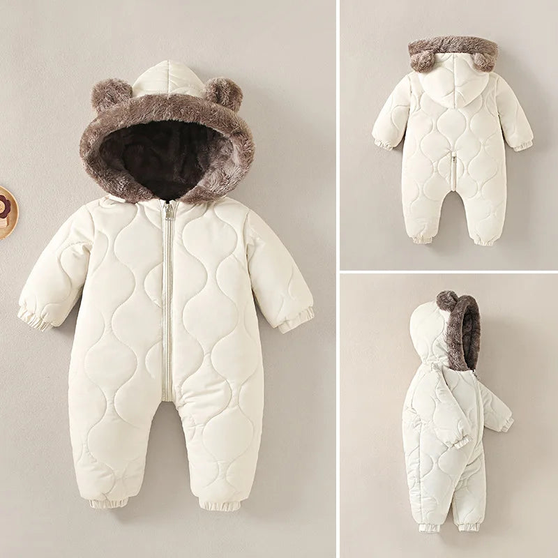 Cozy Baby Boy Jumpsuit Fleece Velvet Hooded For Winter 0 To 2 Years - ToylandEU