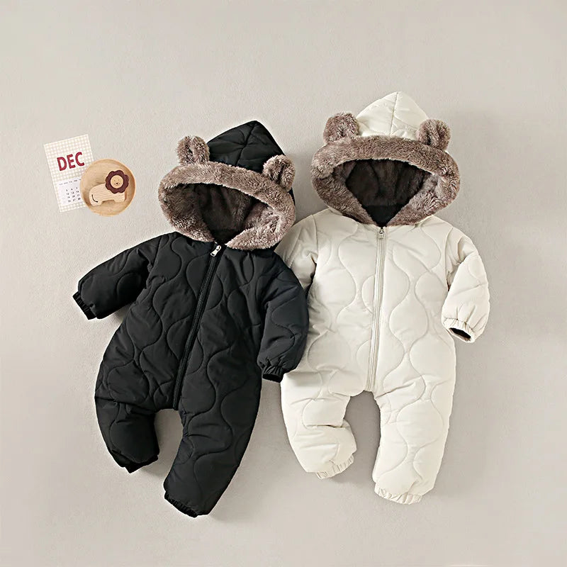 Cozy Baby Boy Jumpsuit Fleece Velvet Hooded For Winter 0 To 2 Years - ToylandEU