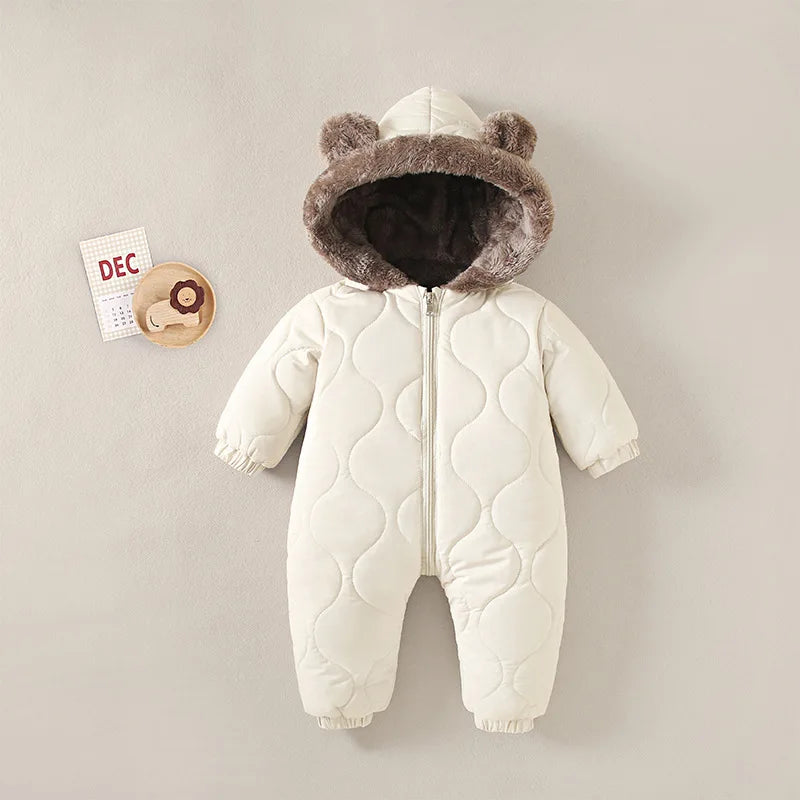 Cozy Baby Boy Jumpsuit Fleece Velvet Hooded For Winter 0 To 2 Years - ToylandEU