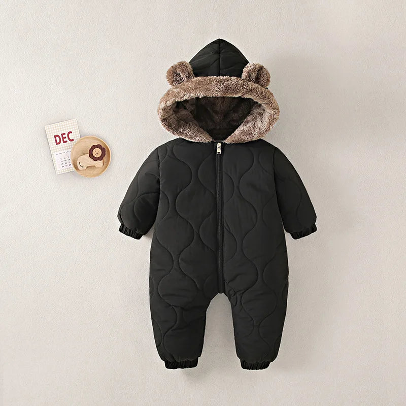 Cozy Baby Boy Jumpsuit Fleece Velvet Hooded For Winter 0 To 2 Years - ToylandEU