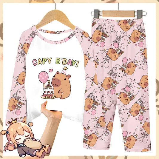 Cozy Capybara Printed Kids Pajama Set With Soft Long Sleeve Top And Pants - ToylandEU
