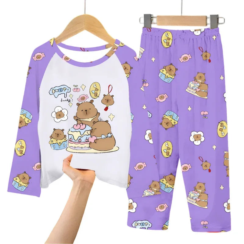 Cozy Capybara Printed Kids Pajama Set With Soft Long Sleeve Top And Pants - ToylandEU