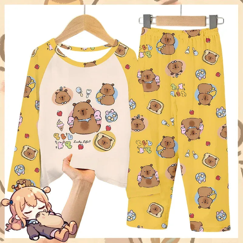 Cozy Capybara Printed Kids Pajama Set With Soft Long Sleeve Top And Pants - ToylandEU