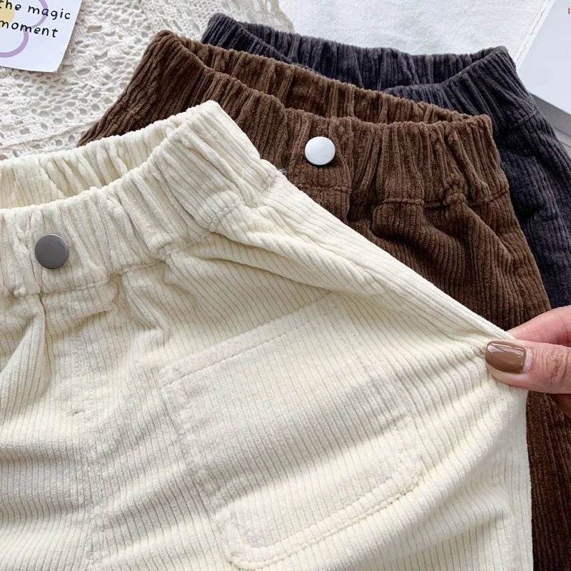 Cozy Corduroy Pants For Unisex Kids With Elastic Waist Loose Fit Autumn Winter Casual Trousers - ToylandEU