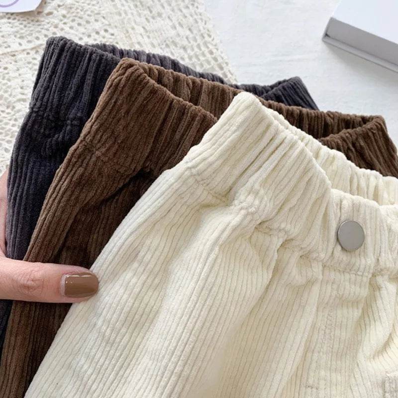 Cozy Corduroy Pants For Unisex Kids With Elastic Waist Loose Fit Autumn Winter Casual Trousers - ToylandEU