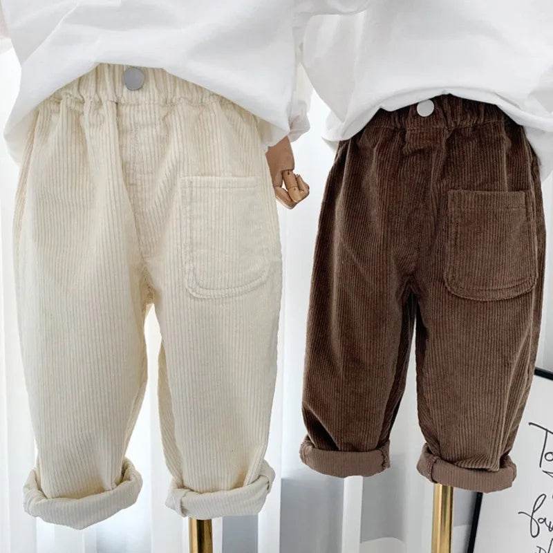 Cozy Corduroy Pants For Unisex Kids With Elastic Waist Loose Fit Autumn Winter Casual Trousers - ToylandEU