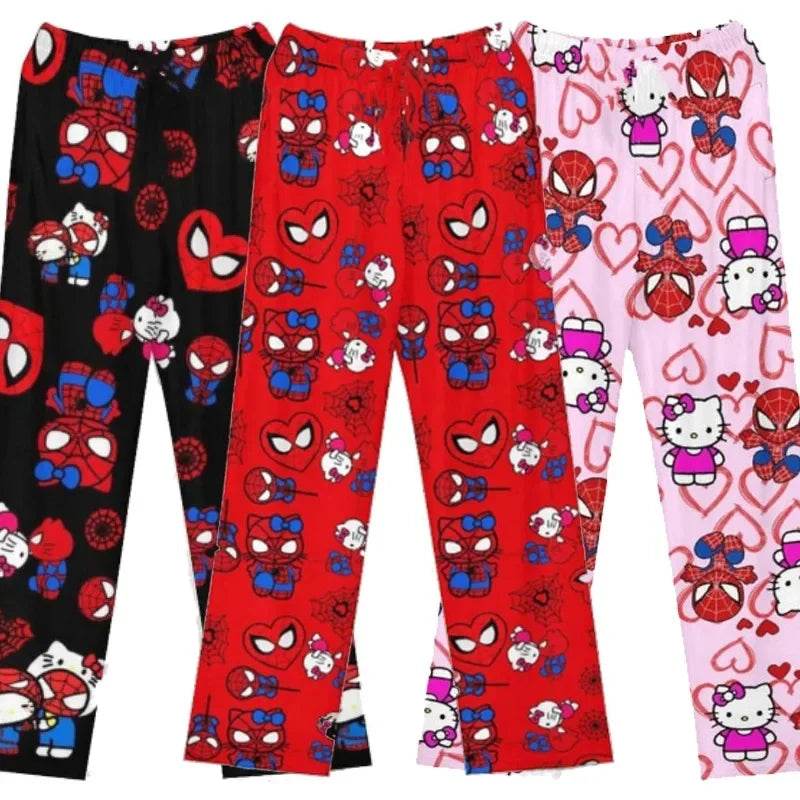 Cozy Flannel Pajama Pants Hello Kitty SpiderMan Cartoon Print Unisex Lounge Wear - ToylandEU