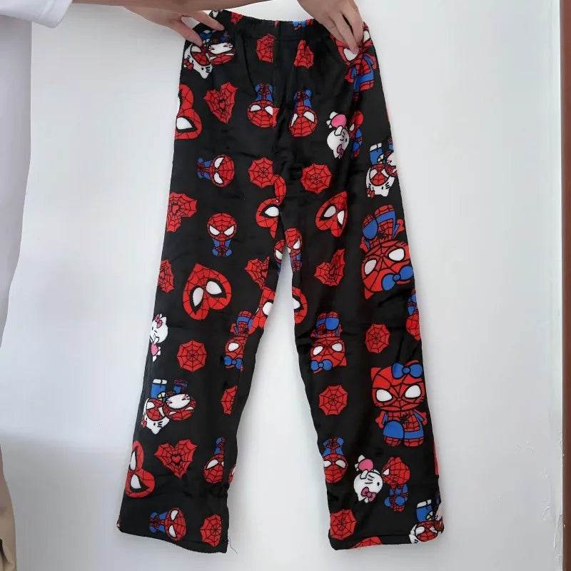 Cozy Flannel Pajama Pants Hello Kitty SpiderMan Cartoon Print Unisex Lounge Wear - ToylandEU