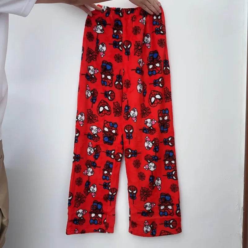 Cozy Flannel Pajama Pants Hello Kitty SpiderMan Cartoon Print Unisex Lounge Wear - ToylandEU
