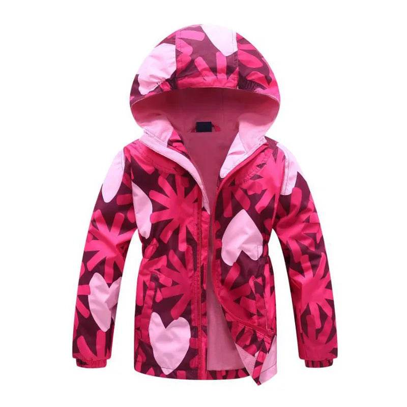 Cozy Fleece Jacket Zip Up Heart Print Girls Outdoor - ToylandEU