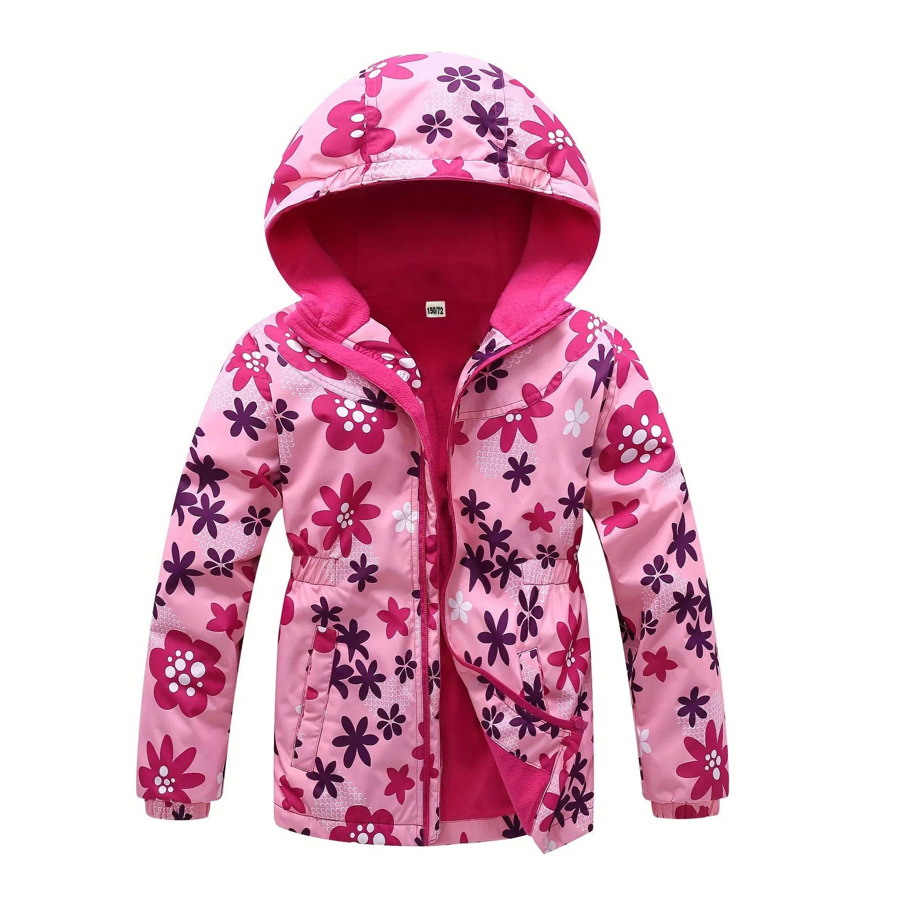 Cozy Fleece Jacket Zip Up Heart Print Girls Outdoor - ToylandEU