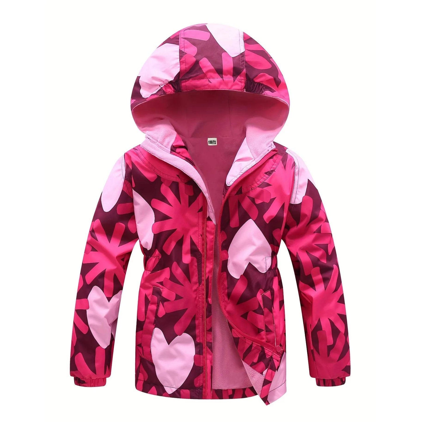 Cozy Fleece Jacket Zip Up Heart Print Girls Outdoor - ToylandEU